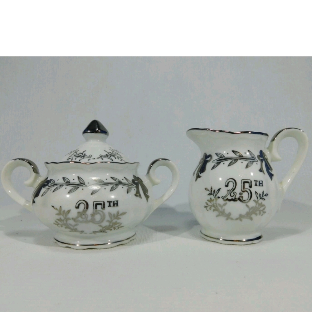 Lefton 25th Anniversary‎ Creamer and Sugar Set